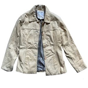 Vintage 90s Tan Leather Fitted Button Down Jacket